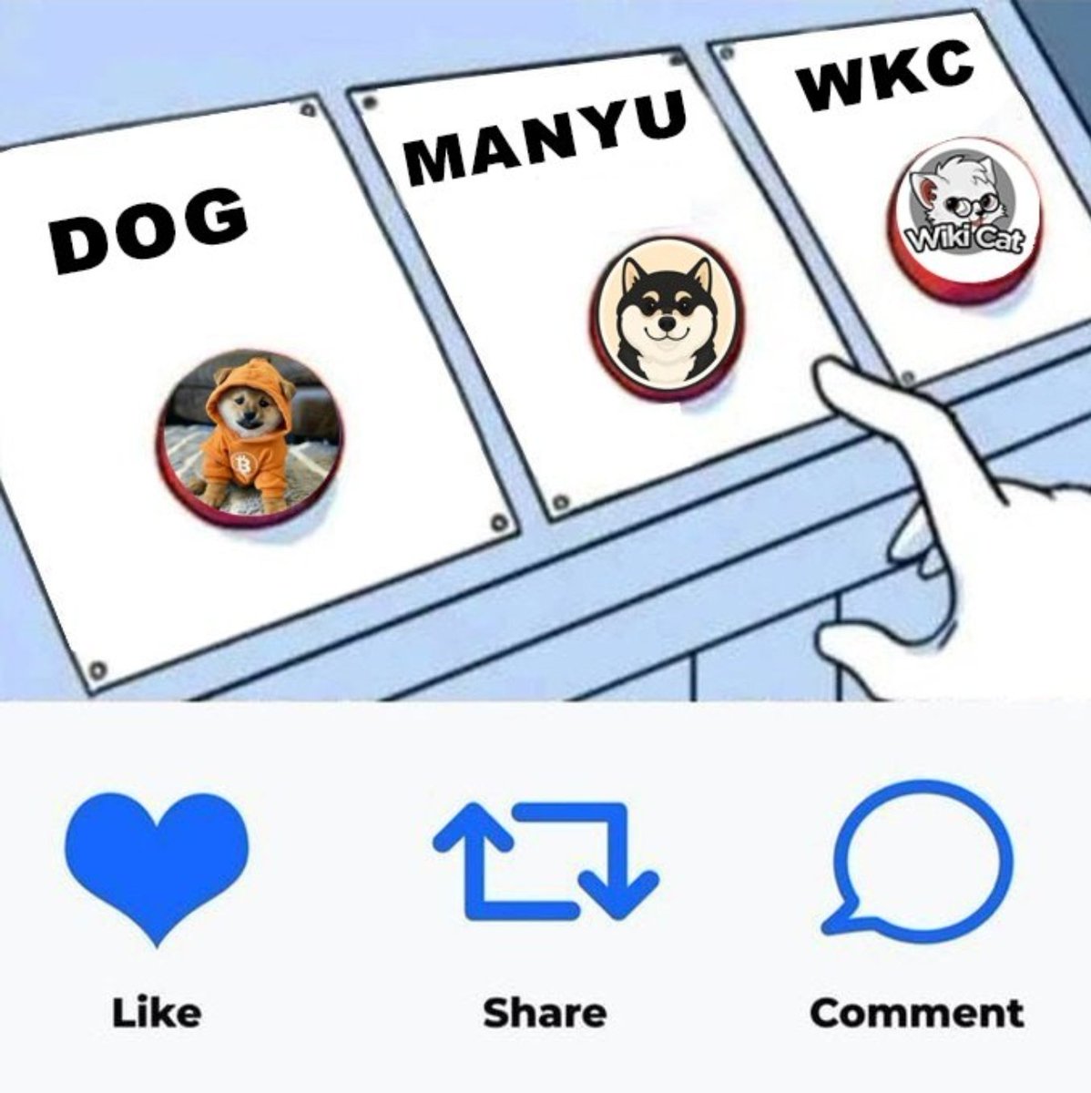 BSCGemsAlert's tweet photo. What's your best #memecoin ? 

👉 Which one are you riding next? 

Drop your pick below 👇👇👇

❤️ $DOG 
🔄 $MANYU 
💬 $WKC https://t.co/Oh8XveYn6w