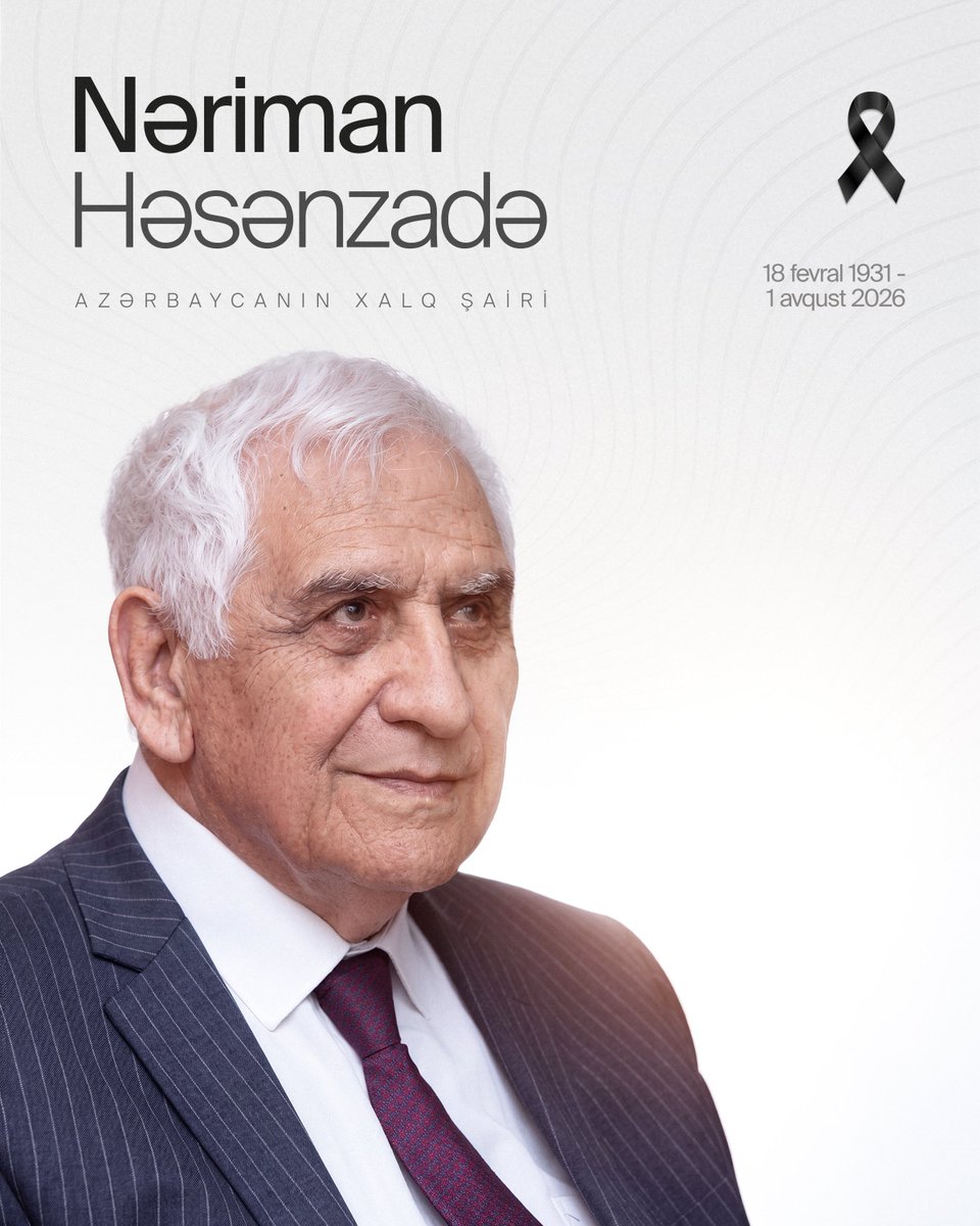 azpresident's tweet photo. Azərbaycan mədəniyyətinə ağır itki üz vermişdir. Müasir Azərbaycan ədəbiyyatının görkəmli nümayəndəsi, Heydər Əliyev mükafatı laureatı, Azərbaycan Respublikası Prezidentinin fərdi təqaüdçüsü, Əməkdar incəsənət xadimi, Xalq şairi Nəriman Əliməmməd oğlu Həsənzadə 2026-cı il avqustun 1-də ömrünün 96-cı ilində vəfat etmişdir.

Nəriman Həsənzadə 1931-ci il fevralın 2-də Qazax rayonunun Poylu kəndində anadan olmuşdur. Orta məktəbi bitirdikdən sonra o, 1949–1953-cü illərdə Həsən bəy Zərdabi adına Gəncə Dövlət Pedaqoji İnstitutunun dil və ədəbiyyat fakültəsində ali təhsil almış, 1957–1961-ci illərdə isə Moskvada Qorki adına Ədəbiyyat İnstitutunda oxumuşdur.

1962-ci ildə indiki Bakı Dövlət Universitetinin aspiranturasına daxil olan Nəriman Həsənzadə 1965-ci ildə aspiranturanı bitirib dissertasiya müdafiə edərək elmlər namizədi alimlik dərəcəsi almışdır.

Əmək fəaliyyətinə 1962-ci ildən başlayan Nəriman Həsənzadə “Azərbaycan gəncləri” qəzetində, “Azərbaycan” jurnalında və Azərbaycan Televiziya və Radio Verilişləri Komitəsində müxtəlif vəzifələrdə çalışmışdır. O, 1978–1991-ci illərdə “Ədəbiyyat və incəsənət” qəzetinin baş redaktoru işləyərkən qəzetin ədəbi-ictimai mühitdə nüfuzunun daha da genişləndirilməsi üçün böyük əmək sərf etmişdir.

Nəriman Həsənzadə 1991–2001-ci illərdə Azərbaycan Respublikası mətbuat və informasiya nazirinin birinci müavini və nazir əvəzi vəzifələrində çalışmışdır. O, 2001-ci ildən ömrünün sonunadək Milli Aviasiya Akademiyasının Humanitar fənlər kafedrasına rəhbərlik etmişdir.

Böyük söz ustası Nəriman Həsənzadə poeziya aləminə qədəm qoyduğu ilk vaxtlardan ədəbiyyatımıza yeni nəfəs gətirmişdir. Şair milli ədəbiyyatın çoxəsrlik parlaq ənənələrinə sadiq qalmaqla, özünəməxsus ifadə tərzi və dəst-xəti sayəsində Azərbaycan xalqının poetik fikir xəzinəsinə dəyərli töhfələr bəxş etmişdir. Qayəsini Vətən məhəbbəti, milli azadlıq duyğuları, ənənəvi dəyərlərə bağlılıq və mənəvi ucalığa çağırış təşkil edən əsərləri onu həmişə ədəbi prosesin ön mövqelərində saxlamışdır. Şairin öz həzinliyi və səmimiliyi, dil səlisliyi, axıcılığı və təbiiliyi ilə seçilən şeirlərində müasirlərimizin hiss və düşüncələri dolğun bədii əksini tapmışdır. Nəriman Həsənzadə poema və mənzum pyeslərində keçmişimizin uzaq və yaxın dövrlərinin taleyüklü mühüm hadisələrini və böyük şəxsiyyətlərini tarixi həqiqətlər işığında dərin vətənpərvərlik və milli dövlətçilik duyğusu ilə canlandırmışdır. Azərbaycan xalqının mübarizliyini və qəhrəmanlığını tərənnüm edən bu əsərlər teatr səhnələrində uğurla tamaşaya qoyulmuş, tamaşaçıların dərin rəğbətini qazanmışdır. Dilimizin tükənməz imkanlarından ustalıqla bəhrələnmiş şairin sözlərinə bu gün də sevilə-sevilə oxunan çox sayda mahnılar bəstələnmişdir.

Sənətkarın ədəbi şəxsiyyəti ilə vəhdət təşkil edən alim, pedaqoq və ictimai xadim kimi dolğun fəaliyyəti Vətənə və xalqa ləyaqətlə xidmətin bariz nümunəsidir. Nəriman Həsənzadə respublikamızın ictimai-siyasi və mədəni həyatında daim yaxından iştirak etmiş, müxtəlif illərdə SSRİ Ədəbiyyat Fondunun Azərbaycan şöbəsinin direktoru, eləcə də rayon, şəhər sovetinin və XII çağırış Azərbaycan Respublikası Ali Sovetinin deputatı olmuşdur.

Ölkənin və cəmiyyətin həyatında baş verən proseslərə daim dərin vətəndaşlıq duyğusu ilə yanaşmış Nəriman Həsənzadə mədəniyyətimizin tərəqqisi, milli-mənəvi dəyərlərimizin qorunub yaşadılması üçün var qüvvəsini sərf etmişdir.

Nəriman Həsənzadənin Azərbaycan ədəbiyyatı və mədəniyyətinin inkişafı naminə uzunmüddətli səmərəli fəaliyyəti yüksək qiymətləndirilmişdir. O, müstəqil Azərbaycan Respublikasının ali dövlət mükafatları – “Şöhrət” (2001), “Şərəf” (2011) və “İstiqlal” (2021) ordenləri ilə təltif edilmiş, 2026-cı ildə isə “Heydər Əliyev” ordeninə layiq görülmüşdür.

Görkəmli şair və dramaturq, tanınmış ictimai xadim, səmimi və təvazökar insan Nəriman Əliməmməd oğlu Həsənzadənin əziz xatirəsi onu tanıyanların qəlbində hər zaman yaşayacaqdır.

Allah rəhmət eləsin!