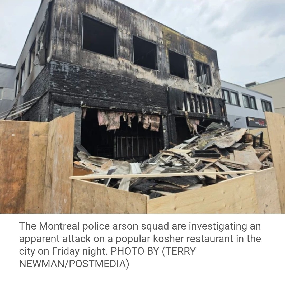 Roman_Baber's tweet photo. A great restaurant in Montréal burned down by an arson attack.

The Intifada has arrived in Canada. https://t.co/qnOEecIx6y