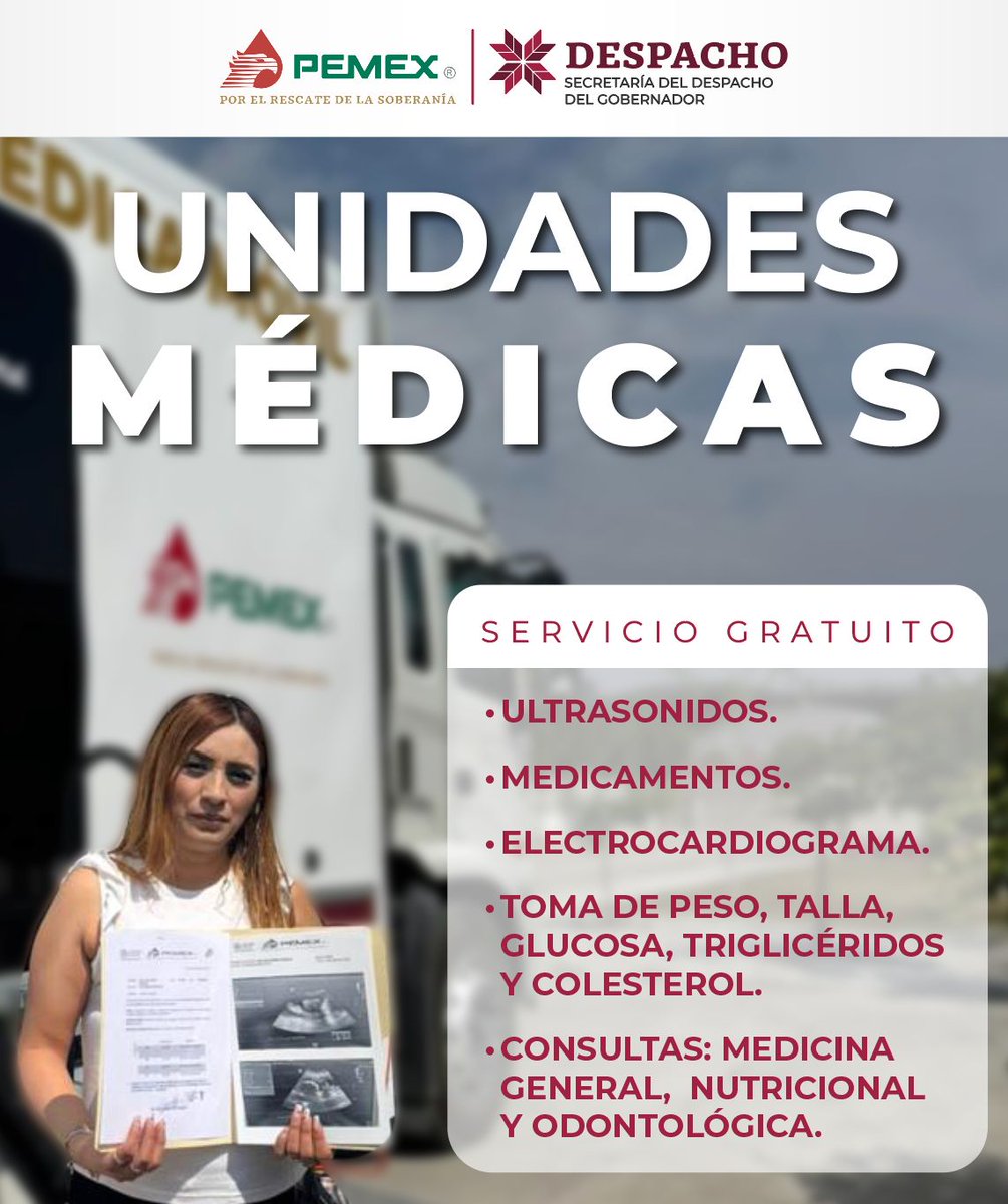 La_Region_Tula's tweet photo. ¡La transformación en Hidalgo se refleja en el bienestar de las familias! 🧑‍🧑‍🧒‍🧒

Las Unidades Médicas Móviles de Pemex recorren las distintas regiones

de Hidalgo brindando servicios gratuitos.

Para conocer los servicios, las ubicaciones y las fechas de atención, consulta ⬇️.

https://t.co/IalANfL1b7

#UnidadesMóviles

#PrimeroElPueblo