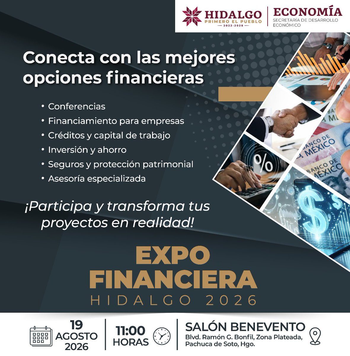 La_Region_Tula's tweet photo. La Sedeco Hidalgo te invita a asistir a la #ExpoFinanciera2026, donde podrás acceder de primera mano a opciones de crédito, asesoría especializada y soluciones financieras clave para dar certeza y viabilidad a tus proyectos comerciales o de inversión.

19 de agosto - 11:00 horas - Salón Benevento

¡Prepara tu agenda y asiste!

Informes y detalles sobre el evento:

📞 771 688 6026 ext. 106, 216 y 231