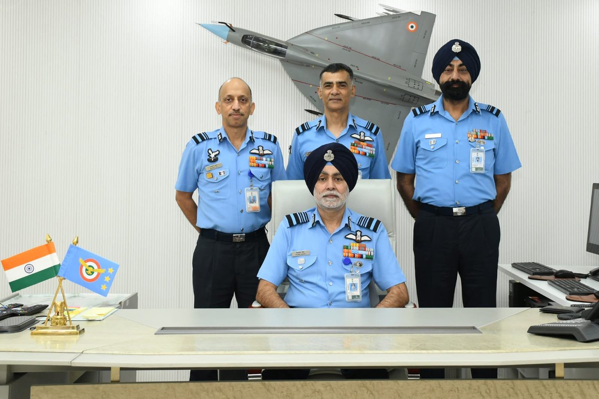 IAF_MCC's tweet photo. Air Marshal Tejpal Singh, AVSM, VM assumed the  appointment of Deputy Chief of the Air Staff of the Indian Air Force today. Commissioned on 16 Jun 1990 as a fighter pilot, the Air Marshal has over 3500 hours of flying experience. He is a Cat A Qualified Flying Instructor and an Experimental Test Pilot. The Air Marshal has held various key operational, command and staff appointments in the Indian Air Force.

#IndianAirForce

@DefenceMinIndia
@SpokespersonMoD
@HQ_IDS_India
@adgpi
@indiannavy
@IndiannavyMedia
@CareerinIAF