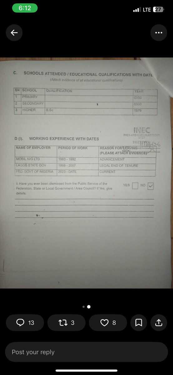 meta_llic90's tweet photo. @NigeriaStories How on earth did INEC @inecnigeria approve this candidate with this qualification? He doesn’t have primary and secondary certifications, and he was able to become a university graduate, how come? https://t.co/bVrrK266EX