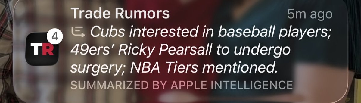CoachLukeWHS's tweet photo. Thank you to Apple AI for giving me the mind-blowing revelation that the Cubs are interested in baseball players #Cubs #AIProblems @eswillow72 https://t.co/1fsglrU4Nx