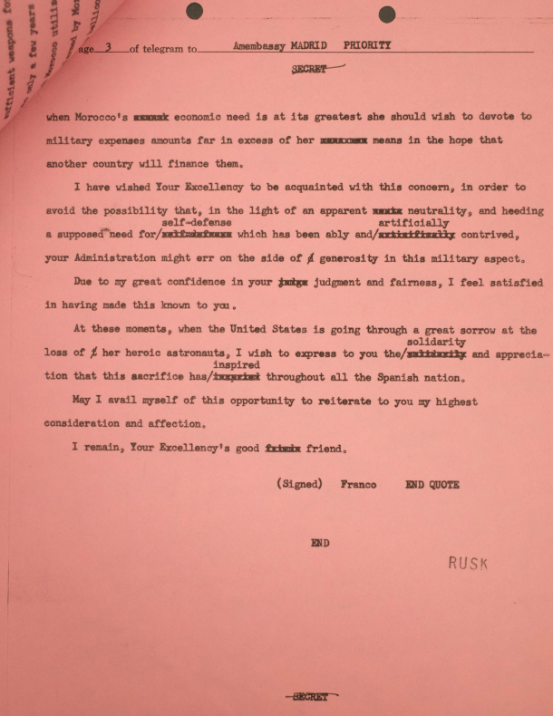 GuillermoRocaf1's tweet photo. Carta de #FRANCO al Presidente de  EE.UU. en 1967 "advirtiendo" de que NO armaran a Marruecos por ser Nación "agresiva" y "desestabilizadora".

Hoy vemos que Estados Unidos ha apoyado y financiado la entrega de Ceuta y Melilla a Marruecos 👇🧐

Lean mi artículo sobre la carta mencionada 👇🧐

https://t.co/wbbsNotJE8