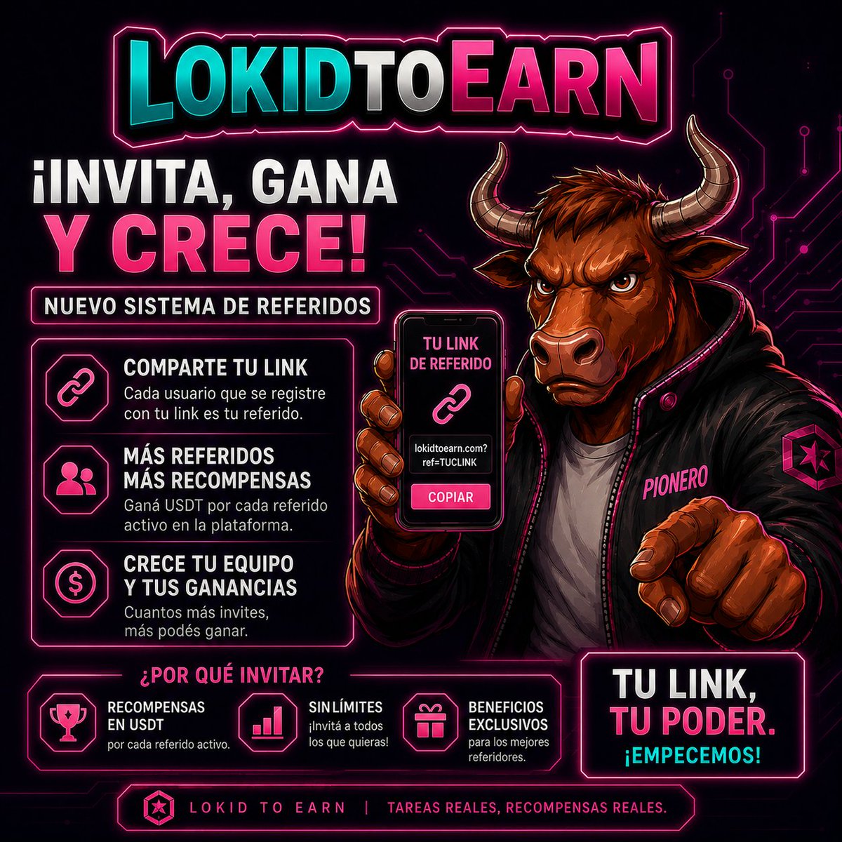 LokidNFT's tweet photo. 💎 Seguimos construyendo LokidToEarn.

Cada vez más personas se suman a la Beta y nosotros seguimos lanzando mejoras.

→ Sistema de referidos con recompensas por usuarios activos.
→ Premios para los mejores referidores.
→ Compatibilidad total con dispositivos móviles.
→ Traducción al inglés y portugués.
→ Mejoras visuales en toda la plataforma.
→ Nuevas funcionalidades.
→ Mayor seguridad y estabilidad.

❤️ Esto recién empieza. Gracias a todos los que forman parte de la Beta y nos ayudan a construir una plataforma cada vez mejor.

🌐 https://t.co/kJ8xLbIeOr

#LokidToEarn #Web3 #Crypto #USDT #SocialFi #LokidNFT