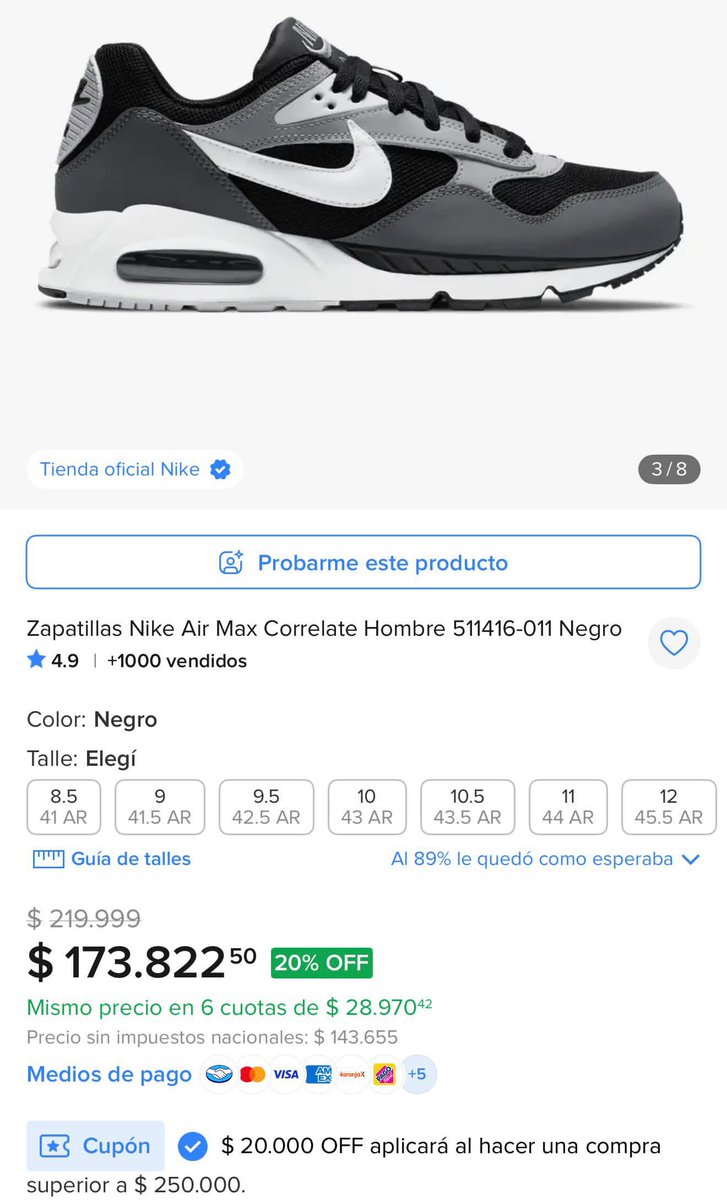 ahorraconana's tweet photo. 20% y 6 cuotas sin interés con envío GRATIS!
Zapatillas Nike Air Max Correlate

https://t.co/WuqQO8dwPE https://t.co/XvVu8uheM7