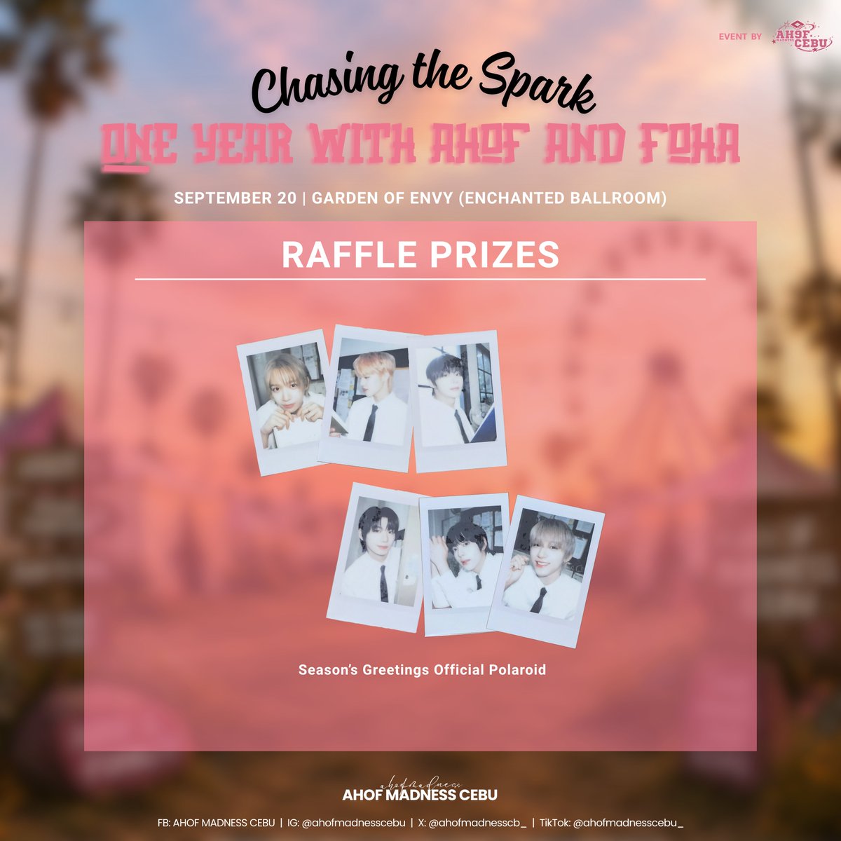 ahofmadnesscb_'s tweet photo. We're officially revealing our FIFTH RAFFLE PRIZE for CHASING THE SPARK: ONE YEAR WITH AHOF AND FOHA CUPSLEEVE EVENT!

🎁 Season's Greetings Official Polaroids

Don't miss your chance to win—register and join us! 💙

💵Registration Fee: ₱800.00 (See attached photos for the event package.)

Includes one event kit, one raffle entry, and one buffet meal. These are part of the complete event package and cannot be purchased separately.

📝REGISTRATION FORM:
https://t.co/RHwFQaYwvB

Payment Options
We are now offering two payment options for your convenience. You may either pay the full registration fee of ₱800 upon registration or choose the 50% downpayment option by paying ₱400 upon registration. The remaining ₱400 balance must be settled on or before September 12, 2026. A separate Google Form for the remaining balance payment will be sent to the registered email address of those who choose the downpayment option.

📩Note: After submitting the registration form, you will receive a copy of your responses via Gmail as confirmation that your registration has been received.

🎁 More raffle prizes will be revealed soon, so don't miss your chance to join!

FAQs:
🔗https://t.co/OhnbE9SxVp

Check out our venue:
🔗https://t.co/qSoEsk4Pty

See you on September 20!

#ChasingTheSpark2026 #AHOFxFOHA_1stAnniversary 
#AHOF #FOHA #AHOFMADNESSCEBU