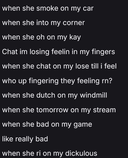 littlebear36_'s tweet photo. none of it is ever directed as a horny post. She just remixes what I say while I am streaming. Sometimes i open her user card on stream and its just hilarious https://t.co/zTl3sWbwem