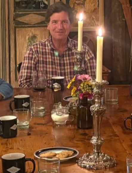TexUSAPatriot's tweet photo. @ComicNotDaveSMT @mtracey "Two candles lit for the Jewish Sabbath. Three chocolate chip cookies conspicuously placed next to the candles in perfect order. Another code to replace grape juice? Questions we need to be asking because something feels off with this picture of Tucker." 

-The Wet Brain Market https://t.co/6UG5FASWuj
