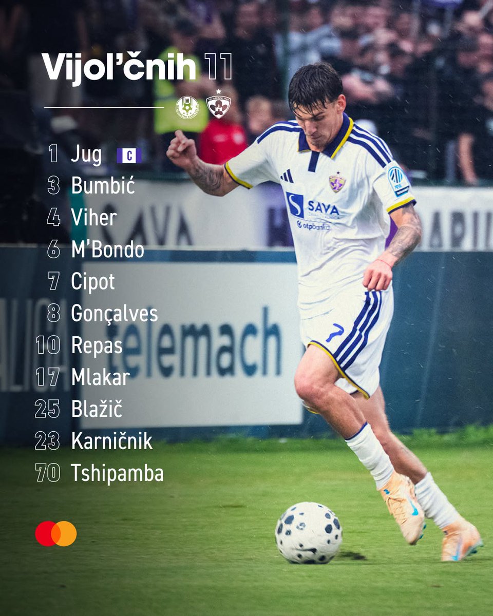 nkmaribor's tweet photo. Vijol’čnih 11:
@nkcelje - @nkmaribor, 20.15
Klop: Handanović, Lainović, Vidmar, Rekik, Kikec, Kokol, Osterc, Jevšenak, Feta, Vizinger, Zahović.
Za štajerski derbi 3 spremembe: od 1' tudi Mlakar, Gonçalves in prvič po vrnitvi v Ljudski vrt Karničnik.
#MiSkupajEnoSmo #CEMB https://t.co/bprdwlvaiG