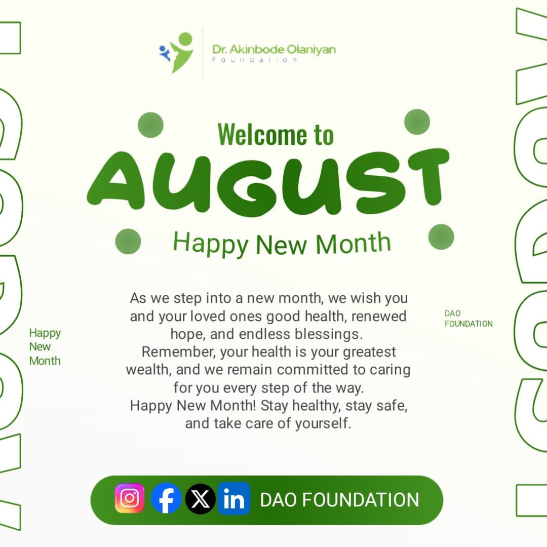 DAOFoundation_'s tweet photo. Hello, August! 🌿
A new month. New hope. New opportunities to make a difference. Stay healthy, stay safe, and keep saving lives. 💚
#HelloAugust #NewMonth #DAOFoundation #HealthForAll https://t.co/baKuTXjciJ