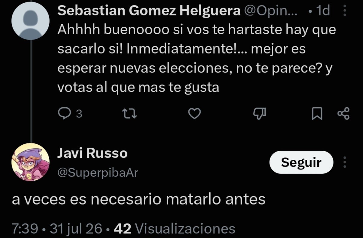 GigaTTS_'s tweet photo. "JAVIER RUSSO"

Porque piden la detención del creador de la historieta "SuperPiba" Javier Russo por amenazar de muerte al presidente Milei https://t.co/ZYUuh6XMTs