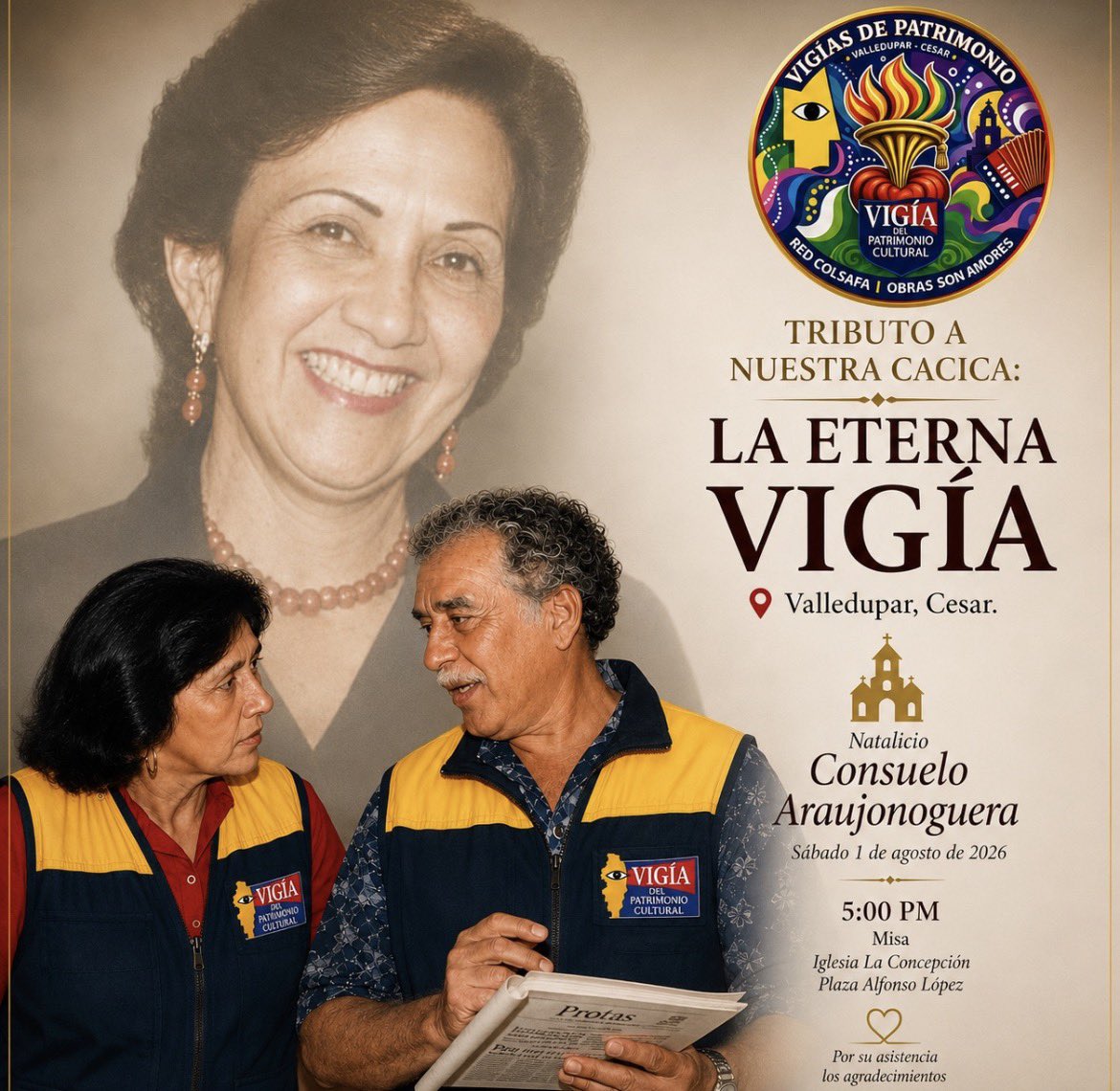 YarimeLobo's tweet photo. CRÓNICA: HILOS DE ETERNIDAD Y EL TELAR SAGRADO DE LA CACICA
📍 Valledupar, Cesar.

Comparto con orgullo esta crónica en el natalicio de Consuelo Araújo Noguera.

Un relato místico que evoca su complicidad con Gabriel García Márquez para mostrarle al mundo la esencia de nuestro vallenato y su lenguaje universal. 

Para la Red Colsafa | Obras son Amores, además de ilustre exalumna, ella es una eterna pionera en el tema; junto a Gabo tenían muy claro lo que era ser un Vigía de Patrimonio. 

Celebrando nuestros 7 años de existencia, nos unimos a este tributo.

ℹ️ Lee el texto completo de esta hermosa crónica ingresando de inmediato aquí: https://t.co/WOx92tkYDb

Reflexión: _*El patrimonio es un fuego que se hereda encendido; de vigía a vigía mantendremos encendida la llama inextinguible de nuestra memoria nacional*_.

#RedColsafa #7AñosDeArteRespetoYAmor #DeVigiaAVigia #ConsueloAraujonoguera