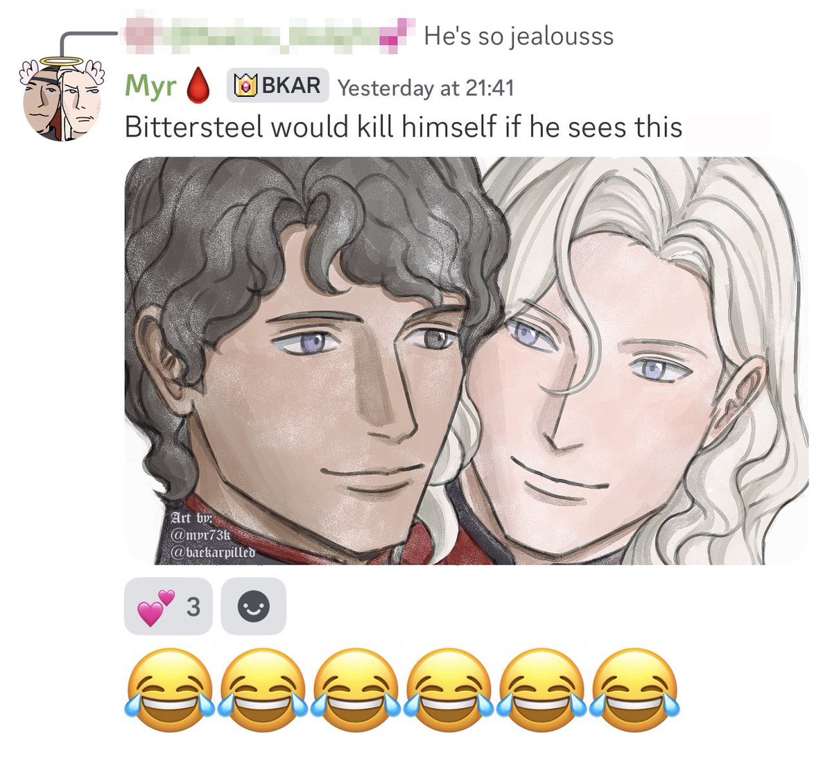 baekarpilled's tweet photo. Bittersteel &amp; Daemon close-up + Baelor/Daemon ex-besties bonus because I love them 🖤💛 https://t.co/6TFeMtAXH8