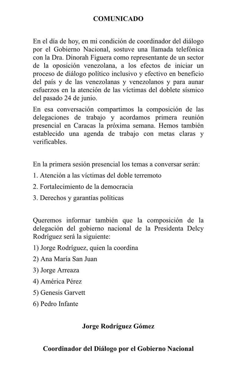 INDIURBANEJA's tweet photo. Comunicado del Presidente AN @jorgerpsuv sobre el diálogo político https://t.co/wOZ3fH00oD