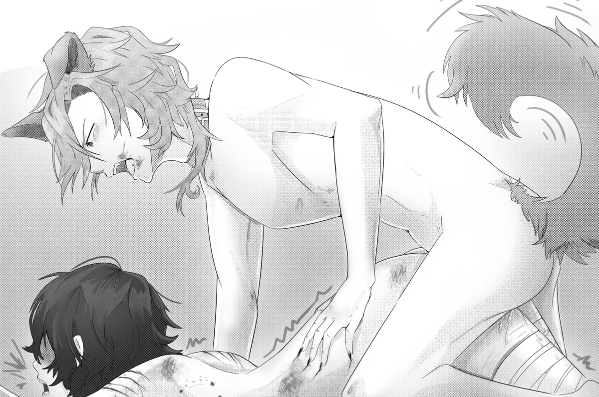 catieclysmic's tweet photo. "If you move too much while we're knotted, it'll hurt us both!" 🐶 #skk https://t.co/Z43M4UmMWf