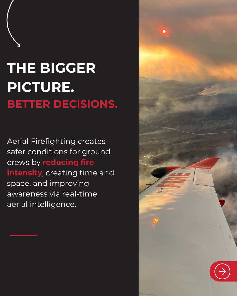 BridgerAero's tweet photo. The drop is only part of the mission. 

Aerial firefighting helps create safer conditions, better visibility, and critical time for the crews working on the ground. 

Swipe ➡️ to see how aviation supports the bigger picture. 

#aerialfirefighting #superscooper #wildlandfirefighting #beyondthedrop #firesuppresion #airattack