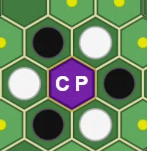 ReverStarGo's tweet photo. 盤の中央にある紫のマス、コアポイント（CP）。

このマスは黒にも白にもなれます。
CPを使って石を挟むときは、置いた直後に「黒」か「白」をコール。宣言した色によって、返る石が変わります。

たった1マスですが、ここの読み合いが一番おもしろい。

https://t.co/N2qxkpfo4u

#リバースターゴ #ボードゲーム