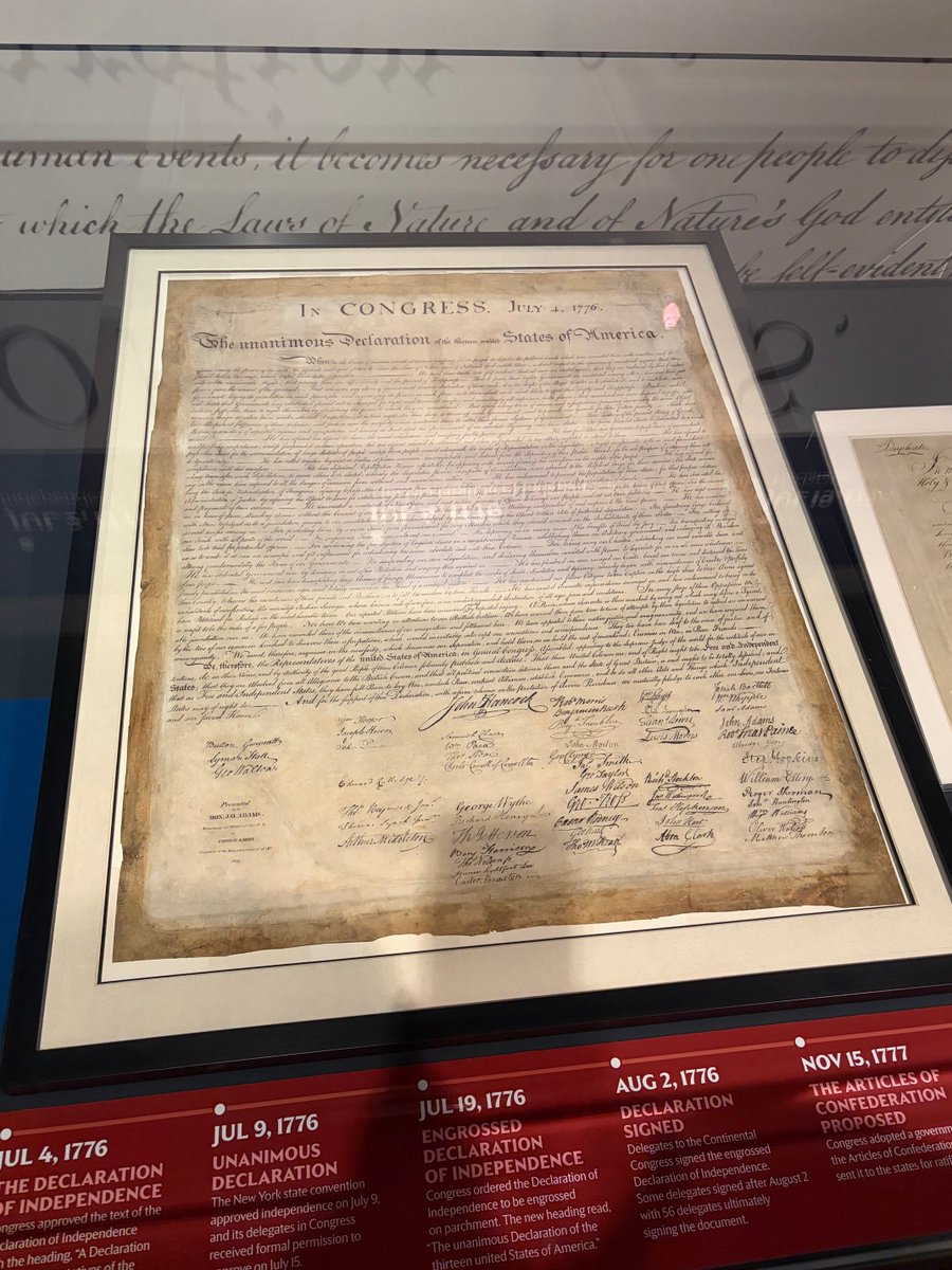 KimOnKUOW's tweet photo. Inspiring day at Seattle’s #MOHAI to see archival documents from nation’s founding, including an engraving of the Declaration of Independence from 1823. Sadly I didn’t dress as well as these folks for the occasion https://t.co/5kknTlJuq9