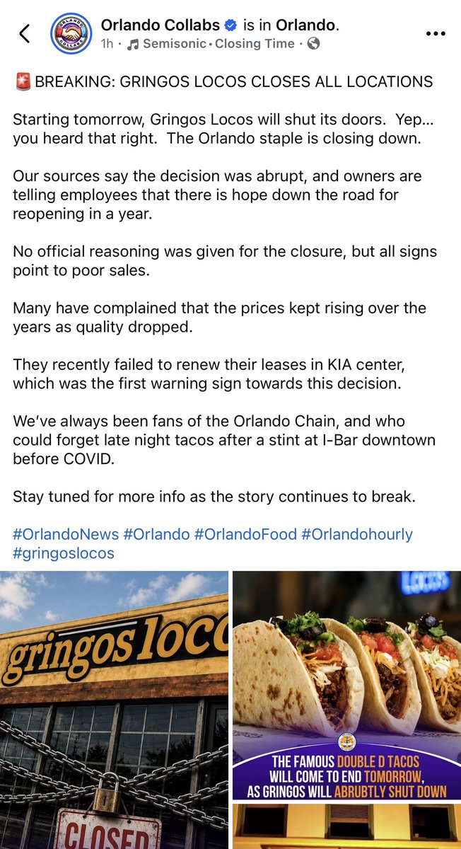 landonb94's tweet photo. RIP Gringos Locos 🌮 https://t.co/wzc5IzxjRY