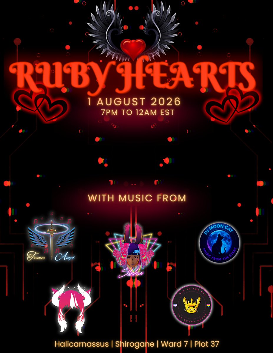 DJ_TranceAngel's tweet photo. Will be opening at Ruby Hearts Club in about 30 minutes, will be playing some #melodichouse and #trance
Location: Ruby Hearts Club (NA/Dynamis)
/li Halicarnassus, Shirogane, W7, P37
Time: 7PM EDT
#ffxiv #ffxivvenue #ffxivdj #ffxivnightlife #ffxivevent #djtranceangel https://t.co/jtXmMMsgj7