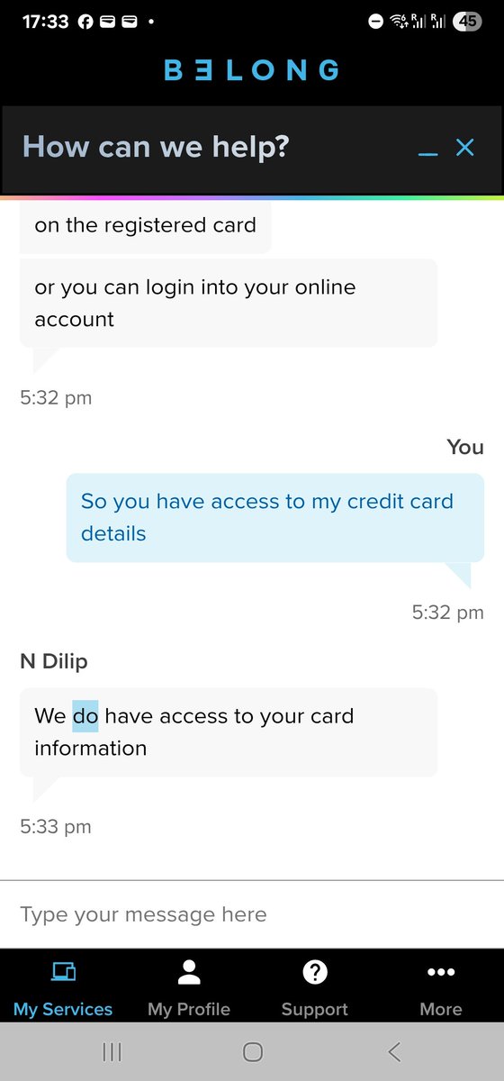 JannevWP's tweet photo. So @BelongAU employees have access to your credit card info...they also ask for your full name, dob and they have your address on file...sound like a hack ready to happen? https://t.co/9QGBpqjlwD