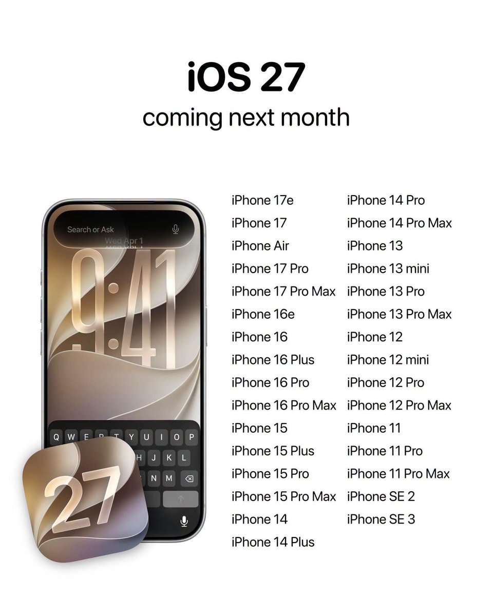 obaquerizo's tweet photo. iOS 27 supported devices https://t.co/UmyblmWZOv