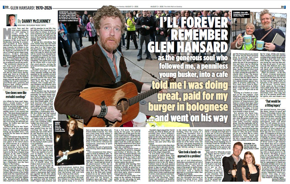 DannyMcElhinney's tweet photo. You can read my tribute to Glen Hansard in the Irish Mail on Sunday @IrishMailSunday @MailOnline @TheFrames  @PeteFookinMurph @ExtraIRL #glenhansard https://t.co/6GbHZxadEd