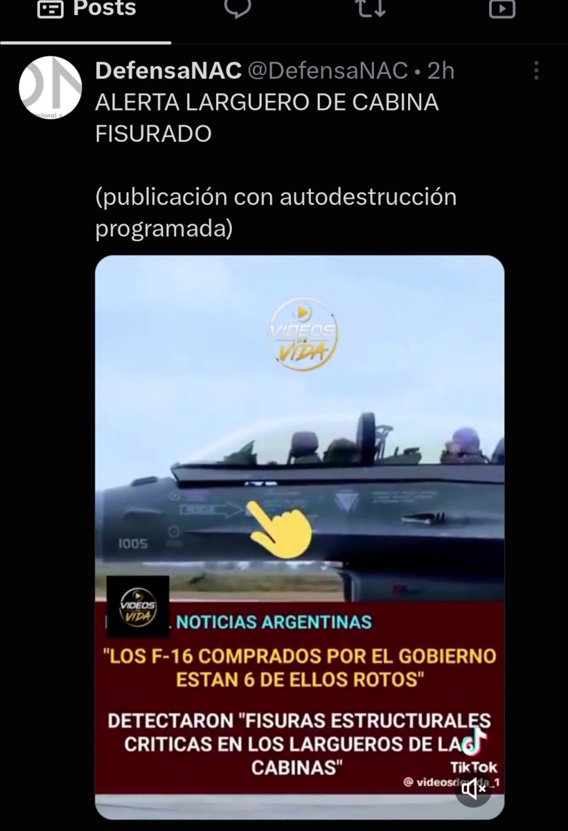 therealbuni's tweet photo. Los kukas estan diciendo que a los F-16 "no les cierra la cabina" 

Osea que los pilotos los trajeron desde Dinamarca con el viento pegándoles en la cara a 2000 kilómetros x hora

Ni se calientan en ver un videi de como se cierra el avion, Partido totalmente gaga https://t.co/Pm7GGlftM6