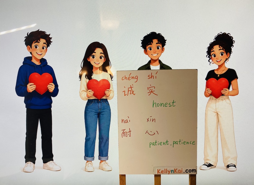 KellynKai_Tutor's tweet photo. Learn Chinese vocabulary: 诚实 honest &amp; 耐心 patient, patience
#honest #patience #mandarin #kellynkai

Check out KellynKai Chinese and our highly effective Mandarin programs at https://t.co/buktsOGb6m https://t.co/AL6YYGPprA