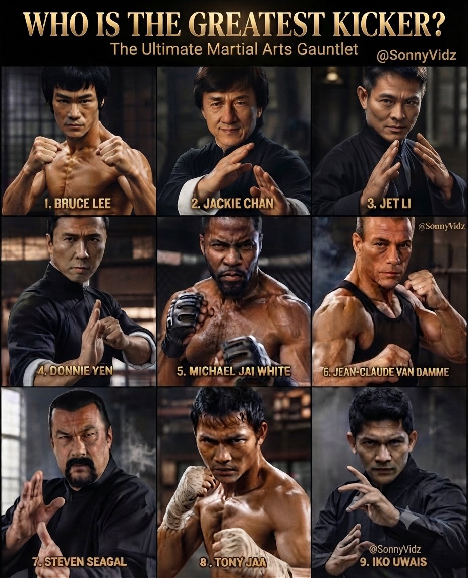 SonnyVidz's tweet photo. These legendary icons defined action cinema, but only one can claim the title of greatest kickɛr and dɛadliest pʋncher. 
Drop your choice below. 👇 https://t.co/Rv3hmrzLPB