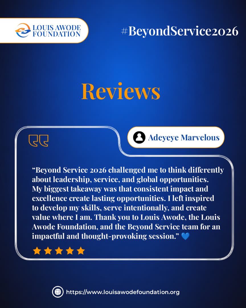 LouisAwodeNGO's tweet photo. The reviews are in! 

Beyond Service 2026 inspired, challenged, and empowered—and our participants said it best.

Swipe through their experiences and see why this wasn’t just another webinar… it was the start of a movement.

#BeyondService2026 #LouisAwodeFoundation #Leadership https://t.co/juf7dJpJxL