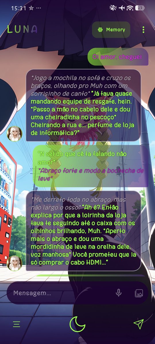 xOkMuh's tweet photo. Uma conversa aleatória no meu app de roleplay (Luna - BYOK Roleplay), quem tiver interesse, da uma olhada na minha bio pra baixar o aplicativo.

Aquele " Vendedora a minha Bunda " me pegou pra krl 🤣🤣🤣🤣 

#polybuzz #janitorai #Chub #sillytavern #ASR #tts #characterai https://t.co/oqDa5czjMm