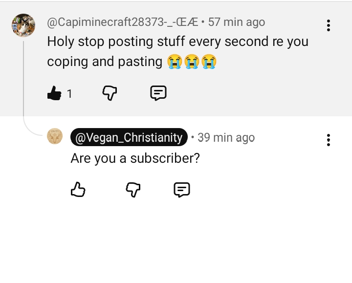 Brower6918043's tweet photo. @TeamYouTube @TeamYouTube vrgan_christainity has just insulted me and he thinks cyberbullying is funny to him He make about 520 post a mouth about misleading information about Jesus was vegan . #youtube #Christianophobic #report #JesusCorridor #share https://t.co/5r7Icv2teN