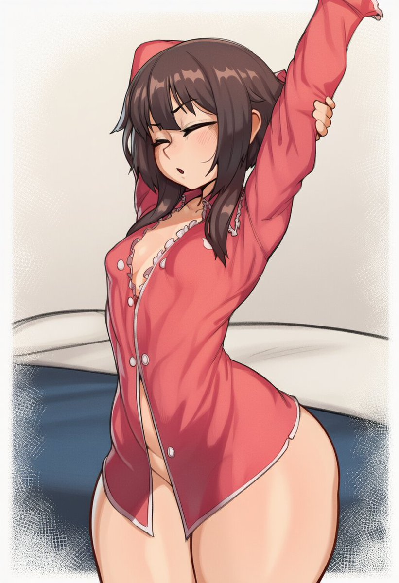veepafterdark's tweet photo. I liked the pajamas idea from yesterday so here's an (extra) squishy megumin that is definitely 1000% wearing panties https://t.co/IuUdYi0pEU