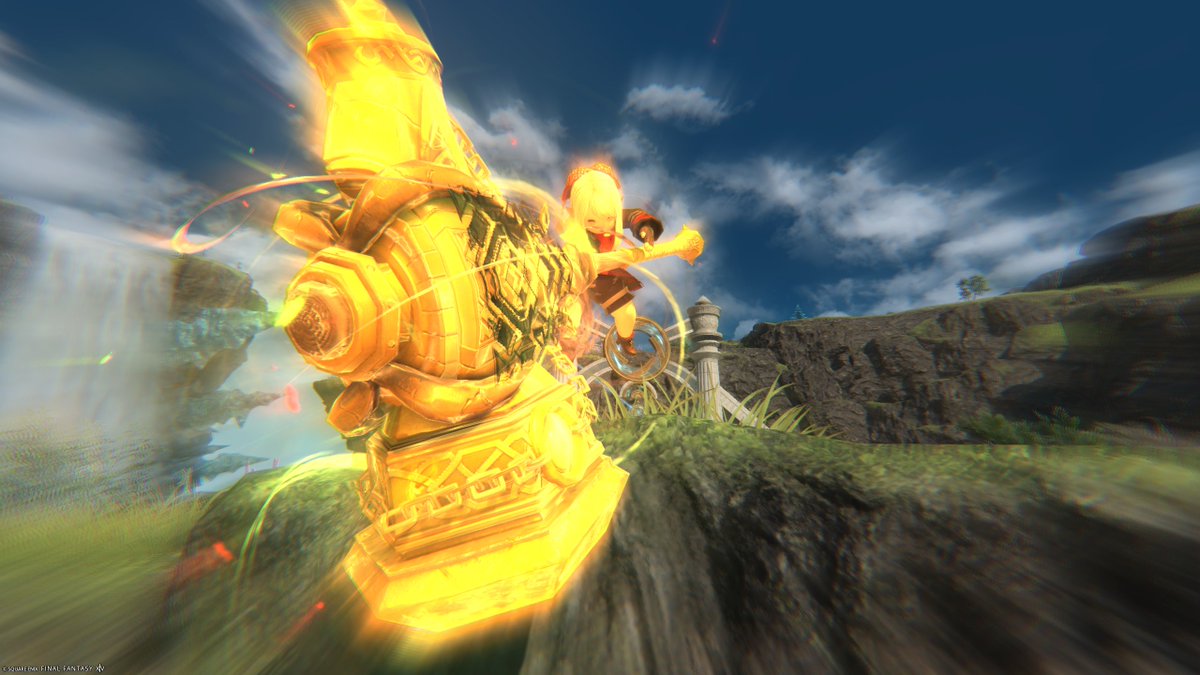 ff14ss_lydia's tweet photo. 戦士のファントムウェポンをメタリックイエローに染色すると黄金に輝くハンマーになります

SS映えもバッチリ！ゴルディオンハンマー遊びでガオガイガーになりきろう！光になれぇぇぇ！！ https://t.co/k4IHIcKgmb