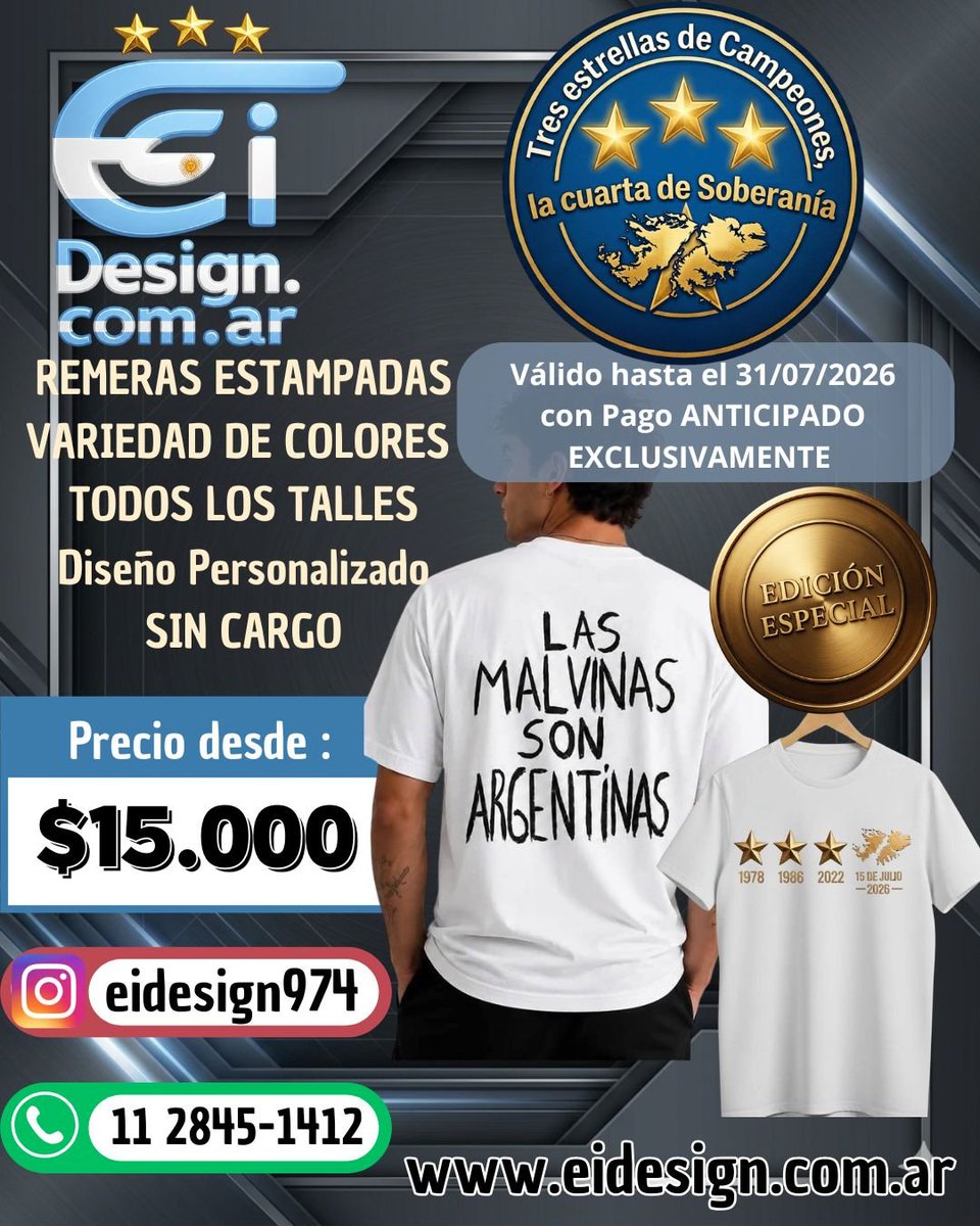 eidesign11's tweet photo. La mejor Calidad, al Mejor Precio...

🧶 Remeras DTF desde $15.000

🧶 Buzos desde $32.000

🧶 Camisetas Selección Argentina desde $18.000

#edicionespecial   #remeras #dtf 
#SuperPromo #remerasoversize 
#ofertas #personalizate
ENVIOS A TODO EL PAÍS!!!
Válido hasta el 07/08/2026 https://t.co/3p6XqnmyNz