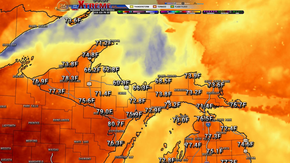 dpnf01's tweet photo. Good afternoon Michigan. A cooler day for everyone, temperatures struggling to warm up with all of this rain. Speaking of which it has finally let up in the UP for now but doppler is showing a few more showers heading down from Canada currently. Today's high and not so dry temperatures are for the 5p hour. Have a great afternoon Michigan and we will see you back here later this evening.
