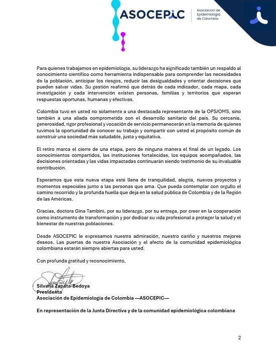 asocepic's tweet photo. Desde ASOCEPIC expresamos nuestra profunda gratitud a la @GinaTambini por su liderazgo y su invaluable contribución a la salud pública y la epidemiología de Colombia. @OPSOMS_Col

Su legado permanecerá en las instituciones, los equipos y las vidas que ayudó a transformar. 💙 https://t.co/Mag0P3Sajl