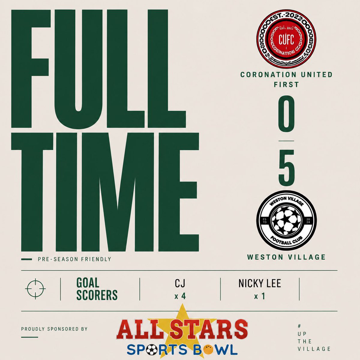 WVFC2024's tweet photo. With another 3 new faces in the squad, the lads were all class today, walking away with a very comfortable 5-0 win against Coronation United Firsts. 

#UpTheVillage https://t.co/veE1TD53W4