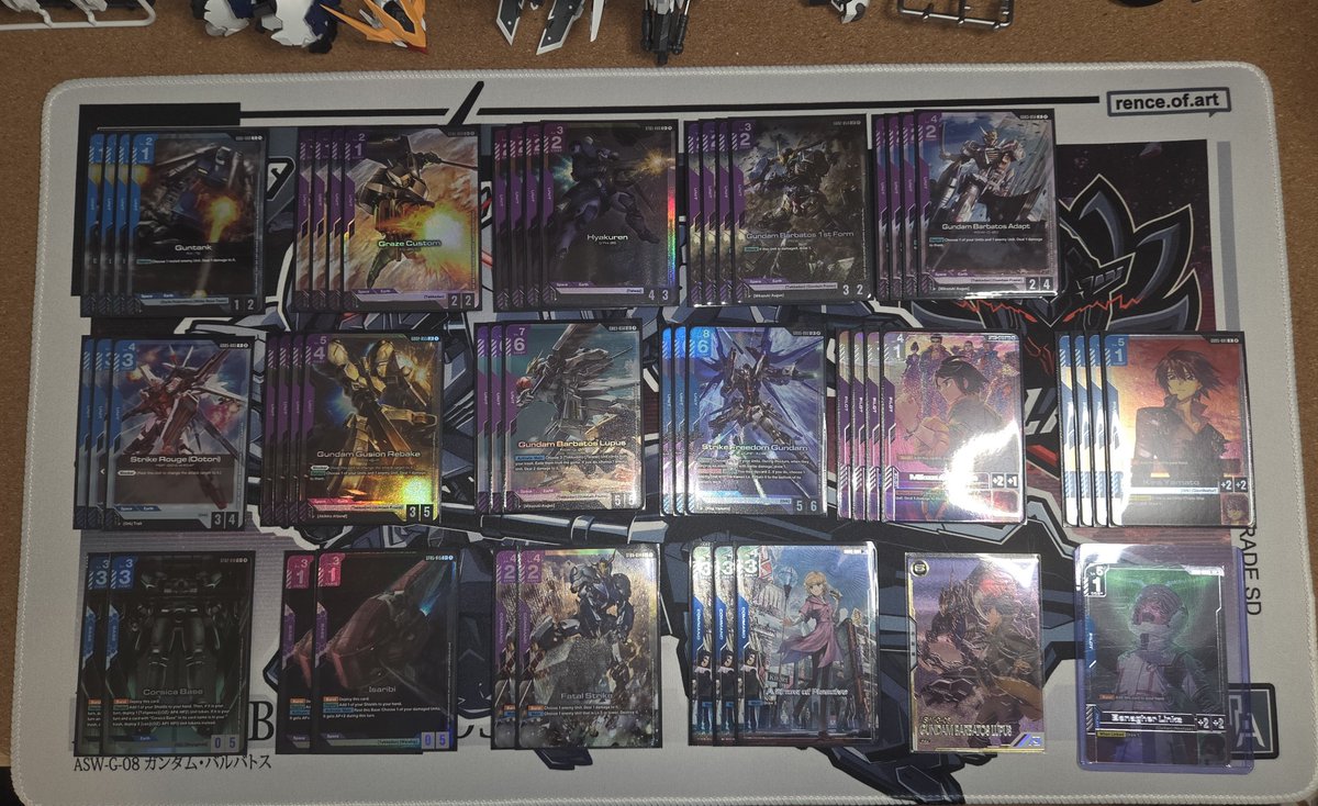 PAQI98's tweet photo. "Strikadan" is here 😈
First NTC of the season and already starting off 🔥

Matchups:
R1 VS P/W Minerva ✅️
R2 VS R/B Banshee SF ✅️
R3 VS G/B Londo Bell ✅️
R4 VS G/B OYW 🚫
R5 VS R/W MF ✅️

Only really lost to OYW because highroll–
But overall I felt invincible
#GundamTCG https://t.co/EoBvd63wc2