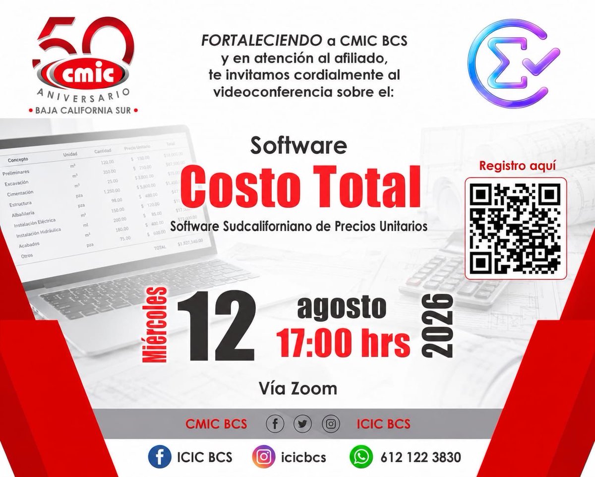 CostoTotal's tweet photo. ¿Cuánto tiempo inviertes elaborando un presupuesto de obra? 🏗️

Descubre cómo #CostoTotal agiliza presupuestos, APU y cuantificaciones en nuestro webinar gratuito.

📅 12 de agosto | 5:00 p.m hora Pacífico 
💻 Vía Zoom

Regístrate: 🔗 https://t.co/3CoKFARY8I

#APU #Construcción https://t.co/kLe0OnmhzH