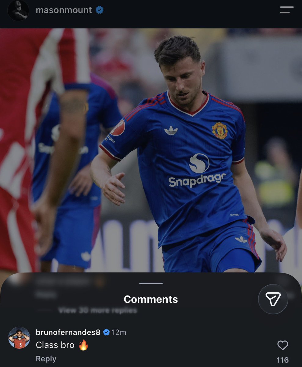 Utdtruthful's tweet photo. 📲 Bruno Fernandes to Mason Mount via Instagram:

“Class bro 🔥” https://t.co/nhIO28Lqfx