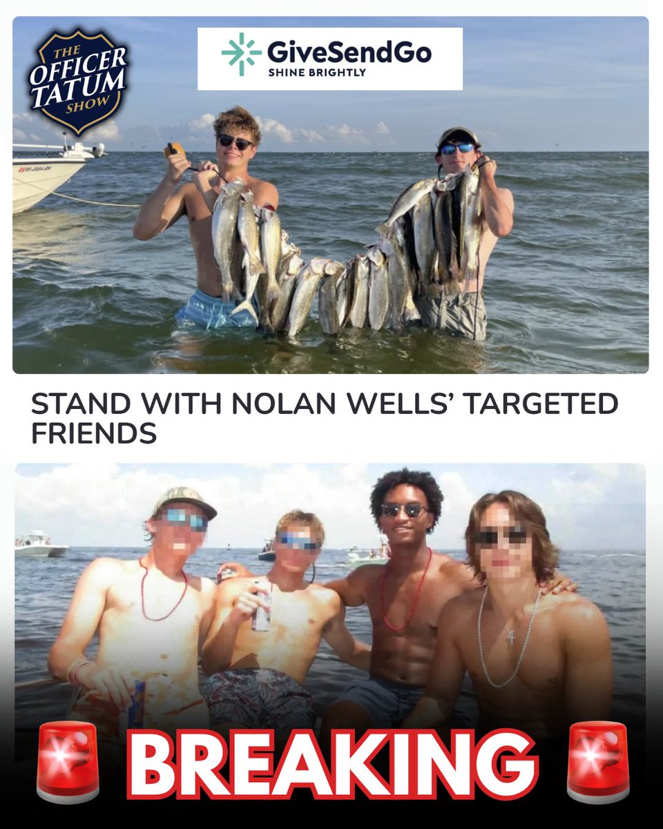 TheOfficerTatum's tweet photo. 🚨 BREAKING: Nolan Wells’ Targeted Friends LAUNCH GiveSendGo to FIGHT BACK Against the Lies .

After facing weeks of accusations, harassment and threats, friends of Nolan Wells have launched a GiveSendGo to fund their legal defense and pursue potential defamation claims. 

According to their statement, “Most of them could not even attend their own best friend's funeral.” 

The organizers say the campaign has two goals: “Our first goal is to raise money to defend these friends against incoming wrongful death actions filed by Attorney Ben Crump and his team.” 

“Our second goal is to fund a robust legal team to sue for the litany of slander and libel being spread by not only Crump, but also many social media influencers, news outlets, and local provocateurs who know better.”  

They make it clear this is not an attempt to silence honest questions or disagreement:  “This is about drawing a line against defamation, targeted harassment, threats of violence, doxxing, intimidation, and coordinated campaigns that destroy lives before the facts are known.” 

These young men cooperated with law enforcement, turned over information and were questioned. Yet internet personalities declared them guilty before the investigation was complete and before any charges were filed.
