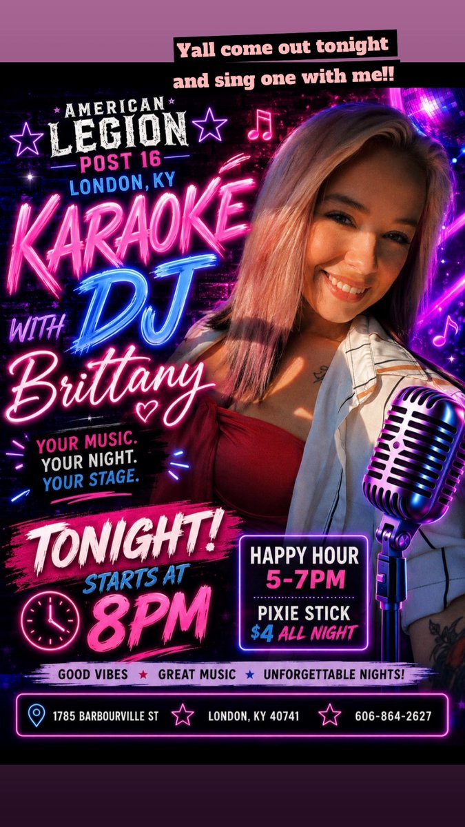 basicallybbush's tweet photo. Karaoke tonight at post 16 Legion.! 

Come sing with ya girl! 🩷✨ https://t.co/0M9aSdHh0O