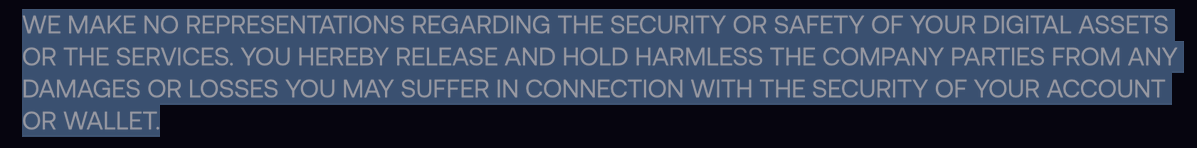 FakeRosaParkXBT's tweet photo. After reading the FOMO terms and conditions, it only solidifies the dangers of the platform being nearly entirely vibe coded.

The app seems to be a fancy UI layered on top of many different 3rd party services. It was found last week that they carried no cross chain treasuries and moved all transactions through https://t.co/VwoVDgeVml.

And now when reading the terms and conditions, you can see that your own private keys are sent to you unencrypted via a different third party service provider as well.

Seeing as most of their team shipping code is nontechnical and just vibe coding with claude, you have to ask yourself - who else has access to your keys?

Platform drains happen all the time with unsecured data and the fact that the entire service FOMO uses to secure your keys is vibe coded and run by a third party should worry you if you have any sorts of funds on the platform