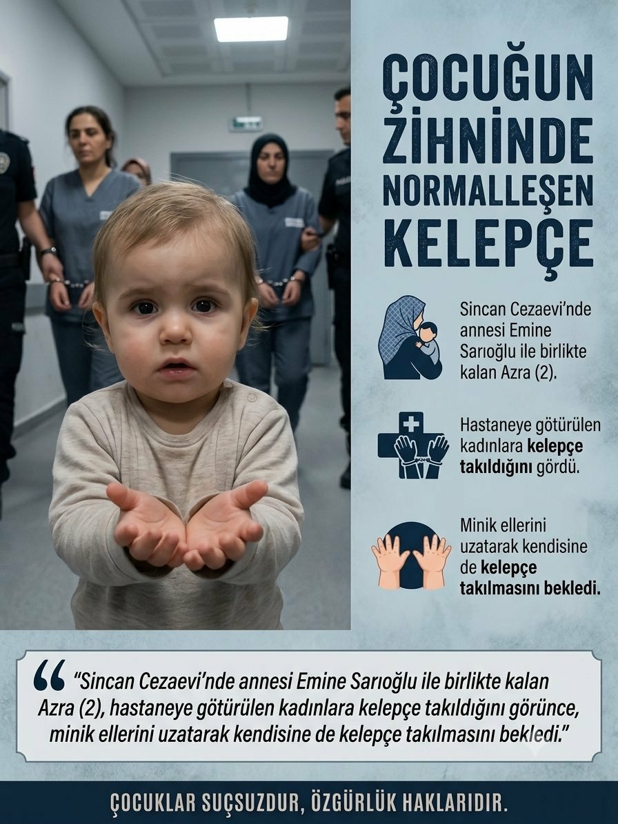 talhakul66's tweet photo. Azra’nın kelepçeyi görünce ellerini uzatması, cezaevi ortamının bir çocuk için nasıl sıradanlaştığını gösteriyor. 2 yaşındaki bir çocuğun dünyasında kelepçenin yeri olmamalı.
    AzraBebek Hapiste
    #deprem #sallandık Cem Küçük Fatih Tügva Yolsuzluk Yazıklar AKP'ye https://t.co/YRz4BlQxio