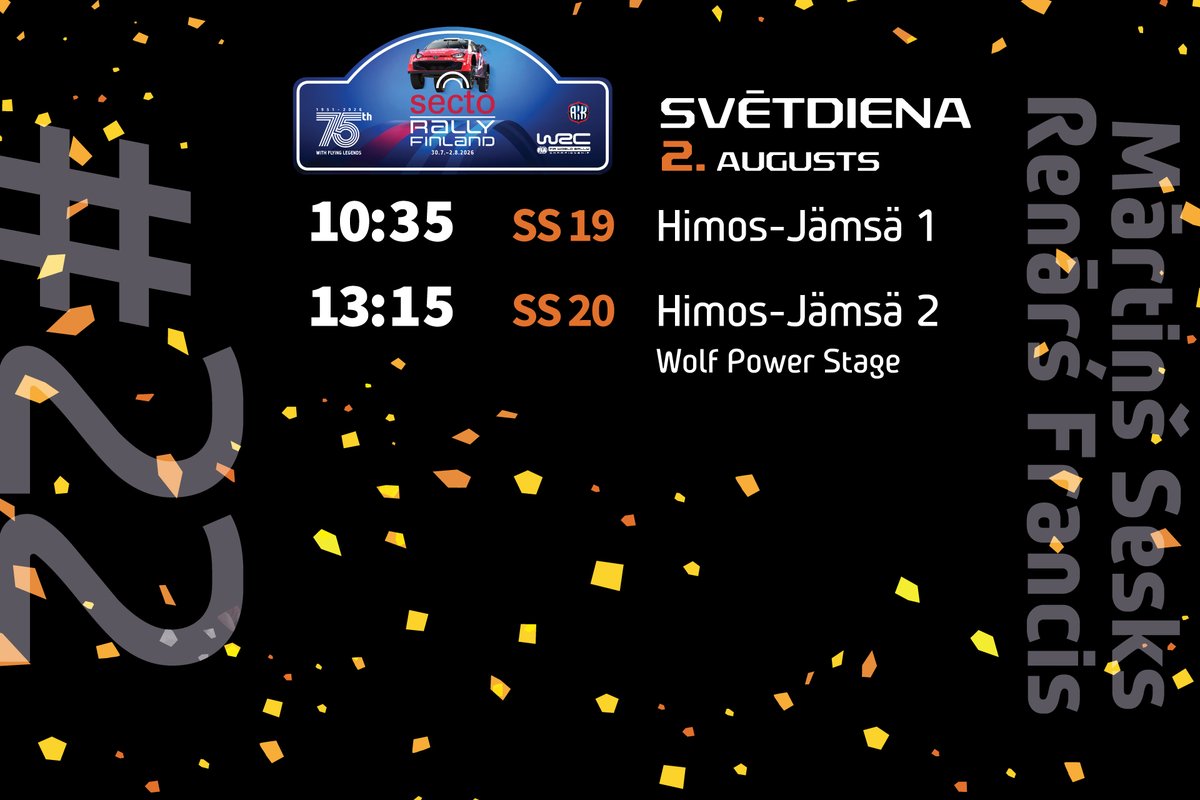 LVRally's tweet photo. Liepājnieki Mārtiņš Sesks / Renārs Francis svētdien startēs - ātrumposmos dosies otrie!
#RallyFinland noslēdzošajā dienā divas reizes būs jāveic 30,02 km garais ātrumposms Himos-Jämsä.
#WRC https://t.co/ZWZarUXen9
