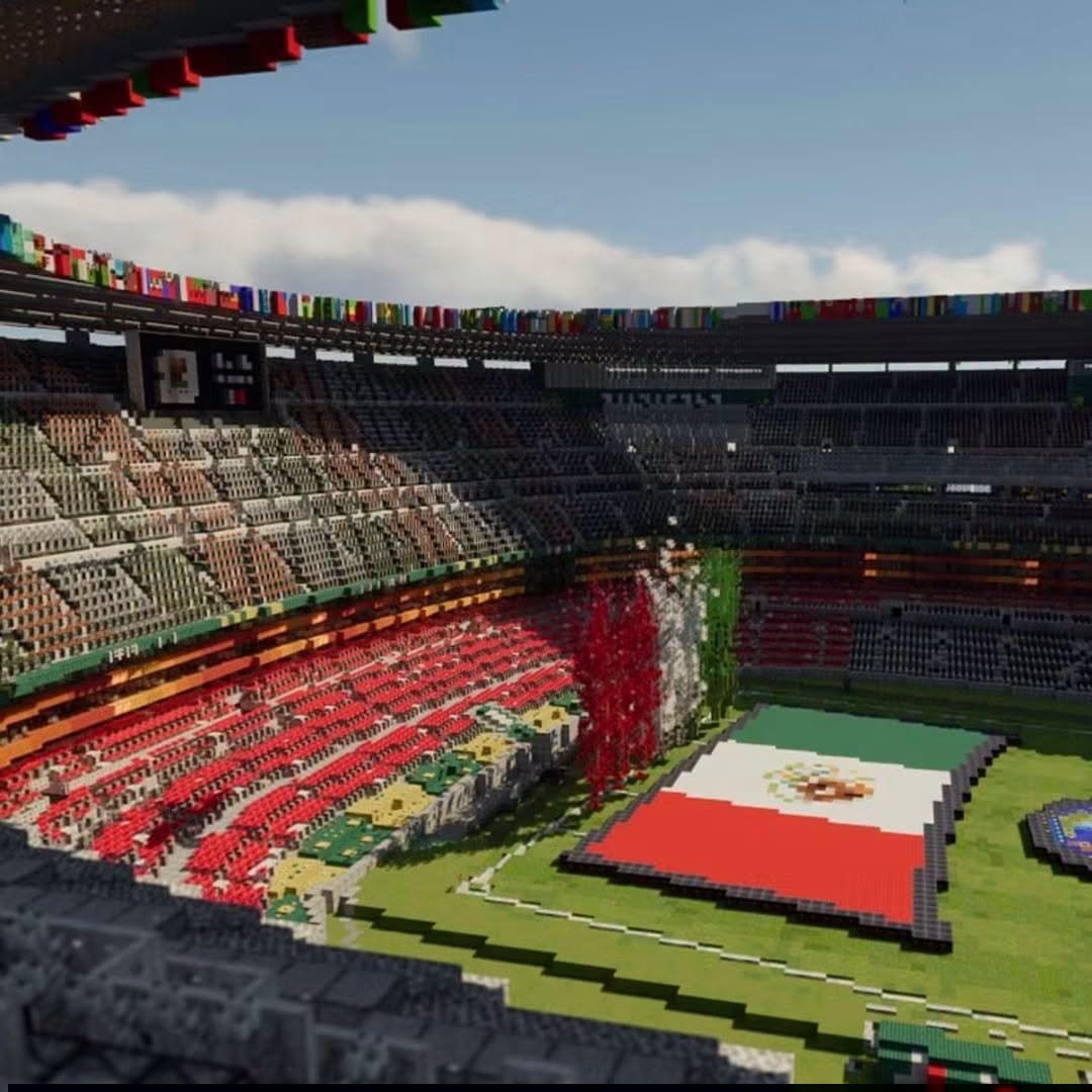 El_Hincha12's tweet photo. Una cuenta se dedicó a recrear el Estadio Azteca durante su inauguración en Minecraft! https://t.co/Gh7YcpT2KA